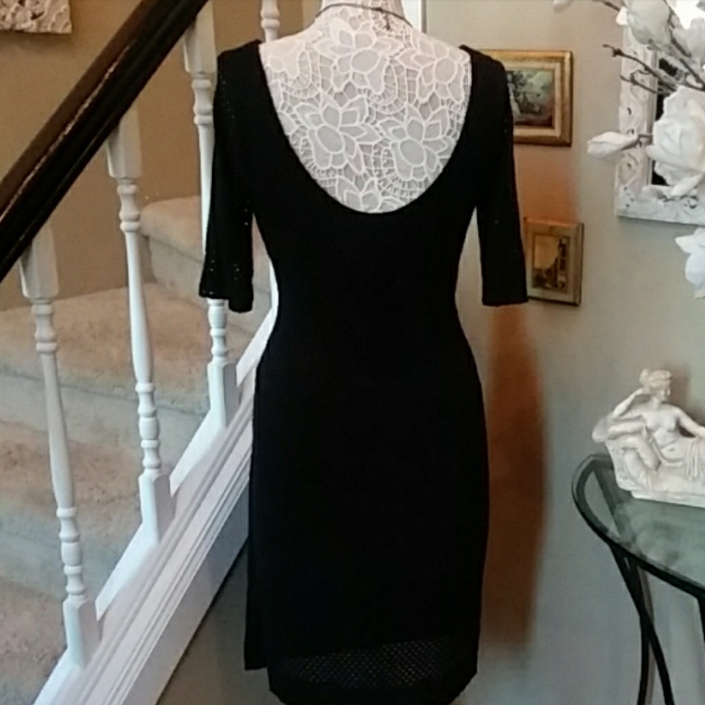 Black mesh 3/4 sleeve cocktail dress - Picture 3 of 4